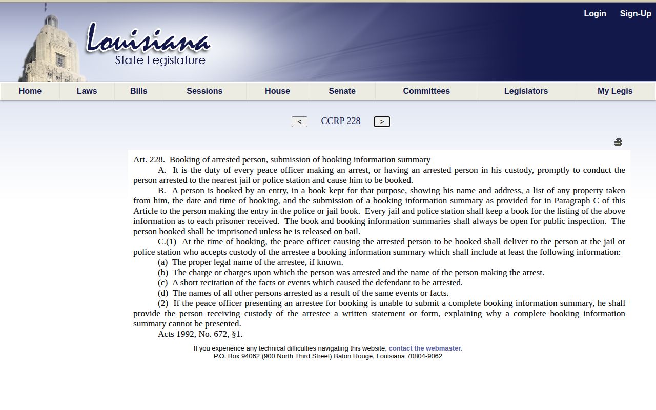 Louisiana booking-book public access law and booking information summary