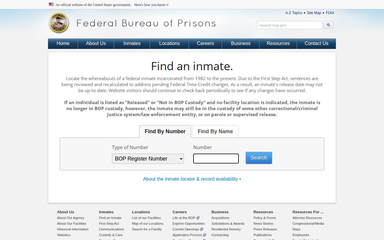 Louisiana federal custody fallback in the BOP inmate locator