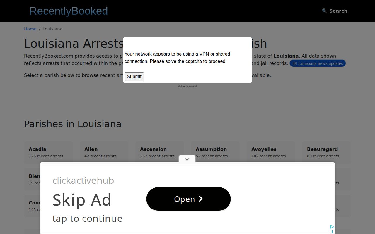 RecentlyBooked Louisiana secondary recent booking section
